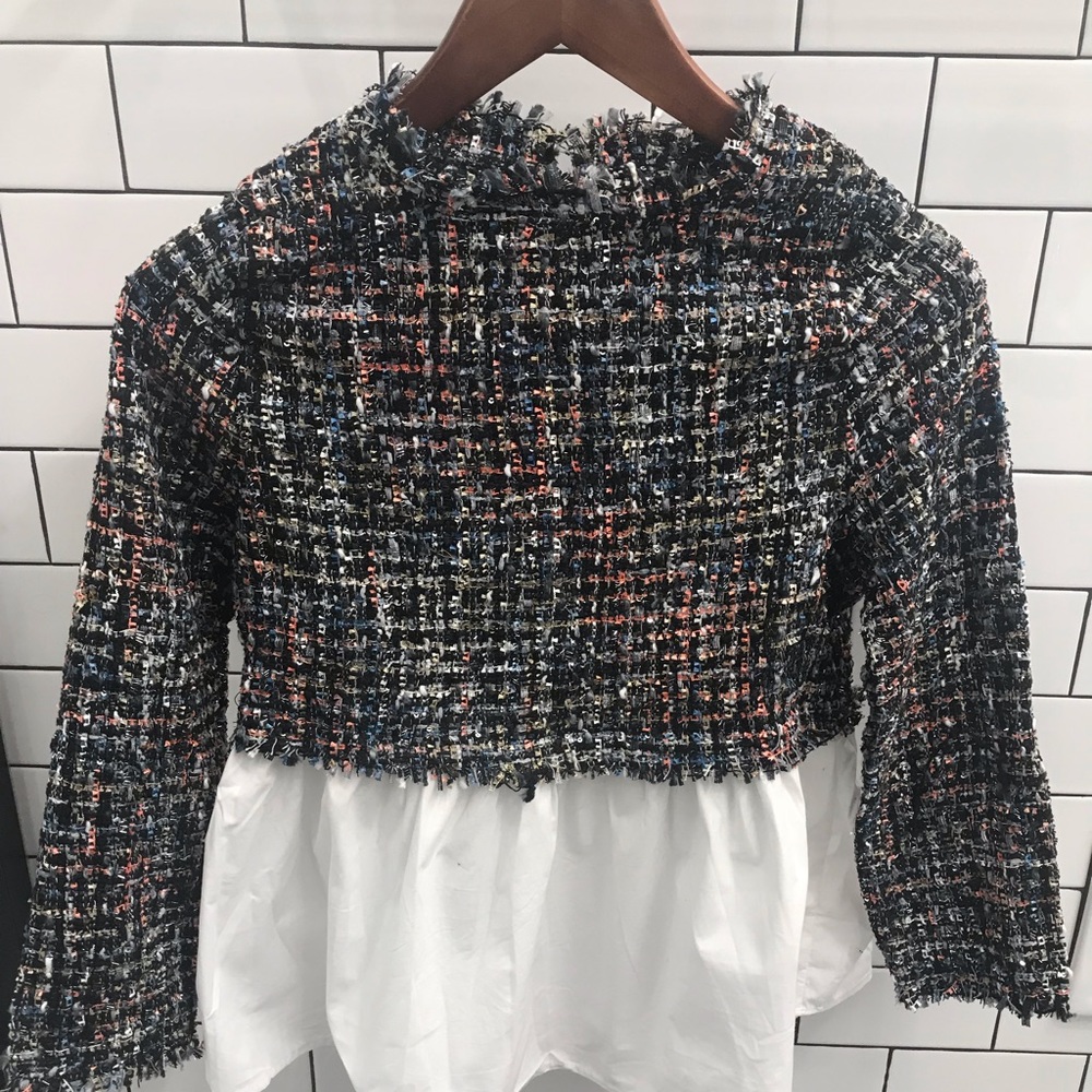 Tweed shirt with ruffle blouse